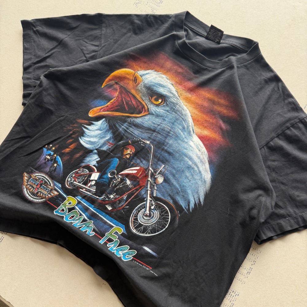 Vintage 90s Rock Eagle 3D Emblem Style Biker T-shirt